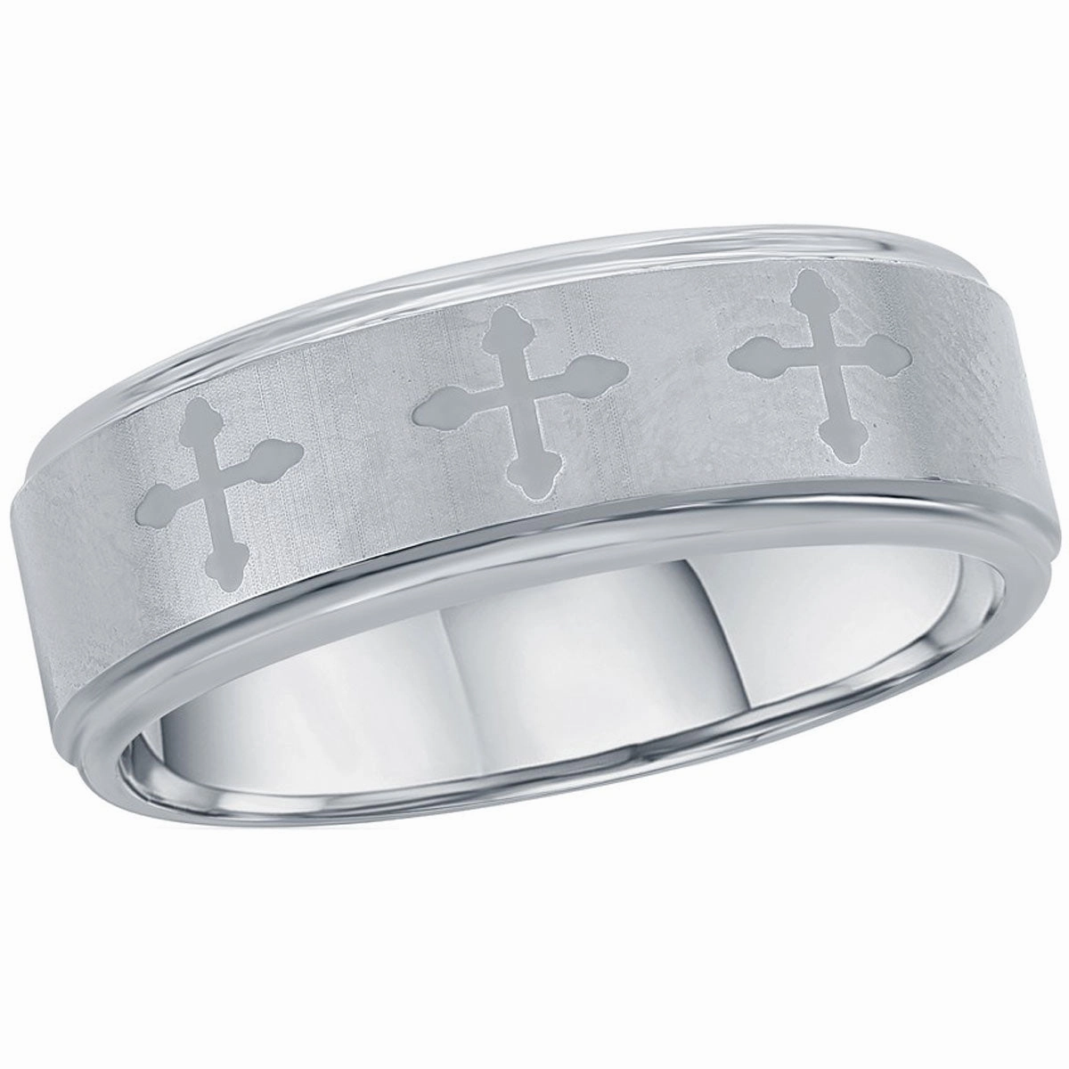 Men's Ring - Brushed and Polished Cross Tungsten, Size 9 | SW-2122-9