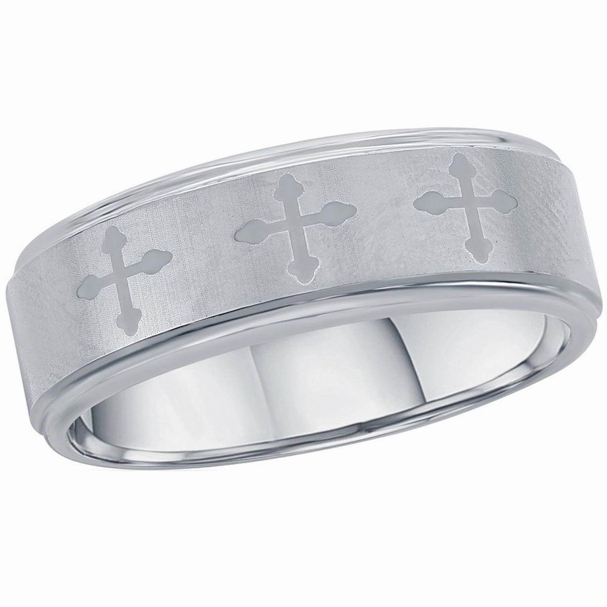 Men's Ring - Brushed and Polished Cross Tungsten, Size 9 | SW-2122-9