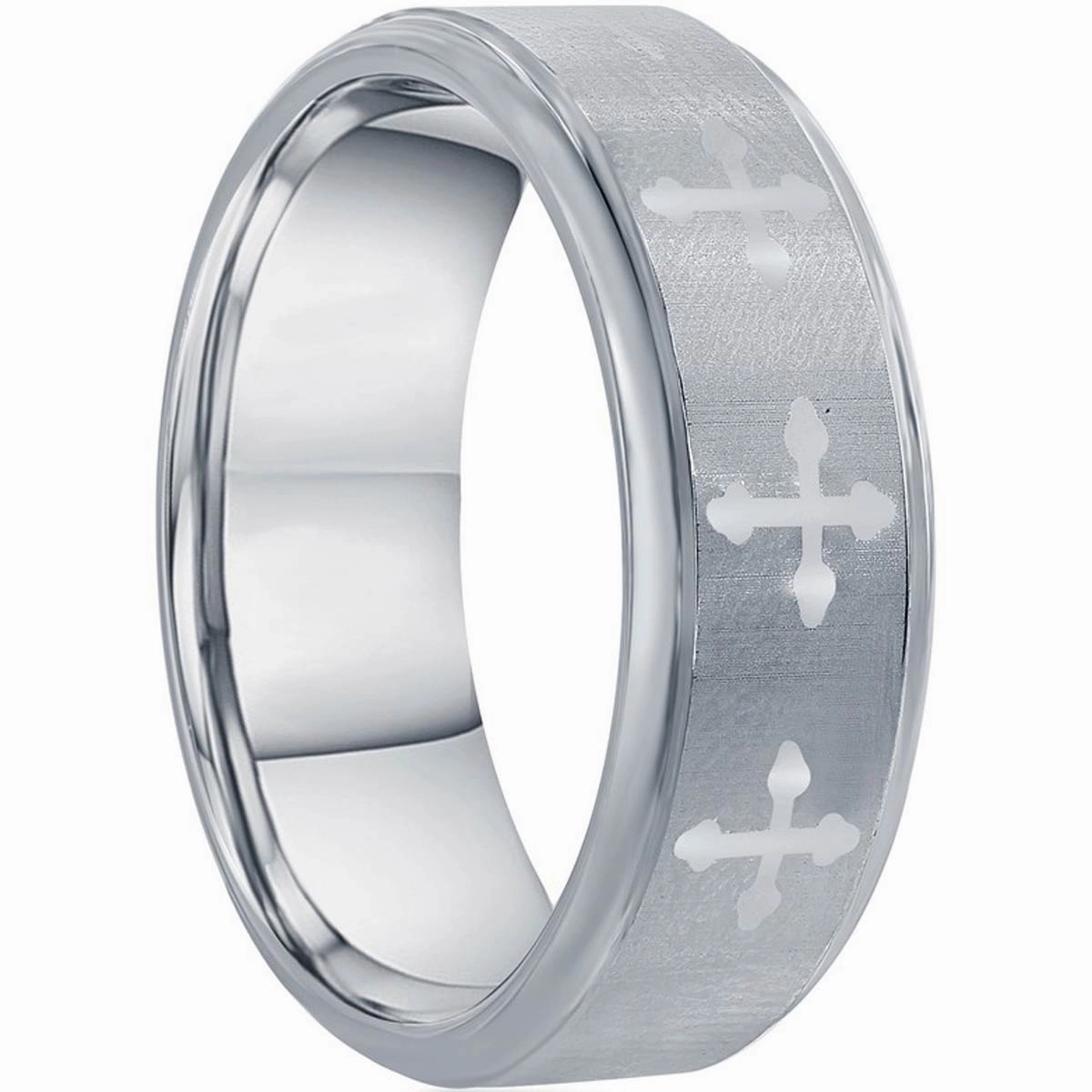 Men's Ring - Brushed and Polished Cross Tungsten, Size 9 | SW-2122-9