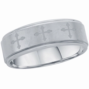 Men's Ring - Brushed and Polished Cross Tungsten, Size 9 | SW-2122-9
