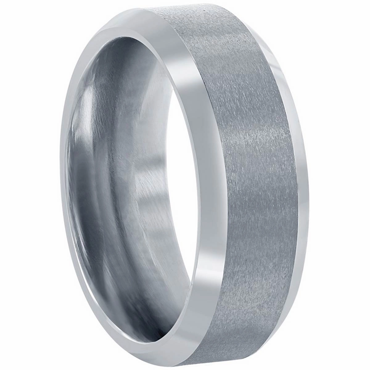 Men's Ring - Brushed and Polished Silver 8mm Tungsten, Size 9 | SW-2079-9