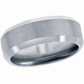 Men's Ring - Brushed and Polished Silver 8mm Tungsten, Size 9 | SW-2079-9