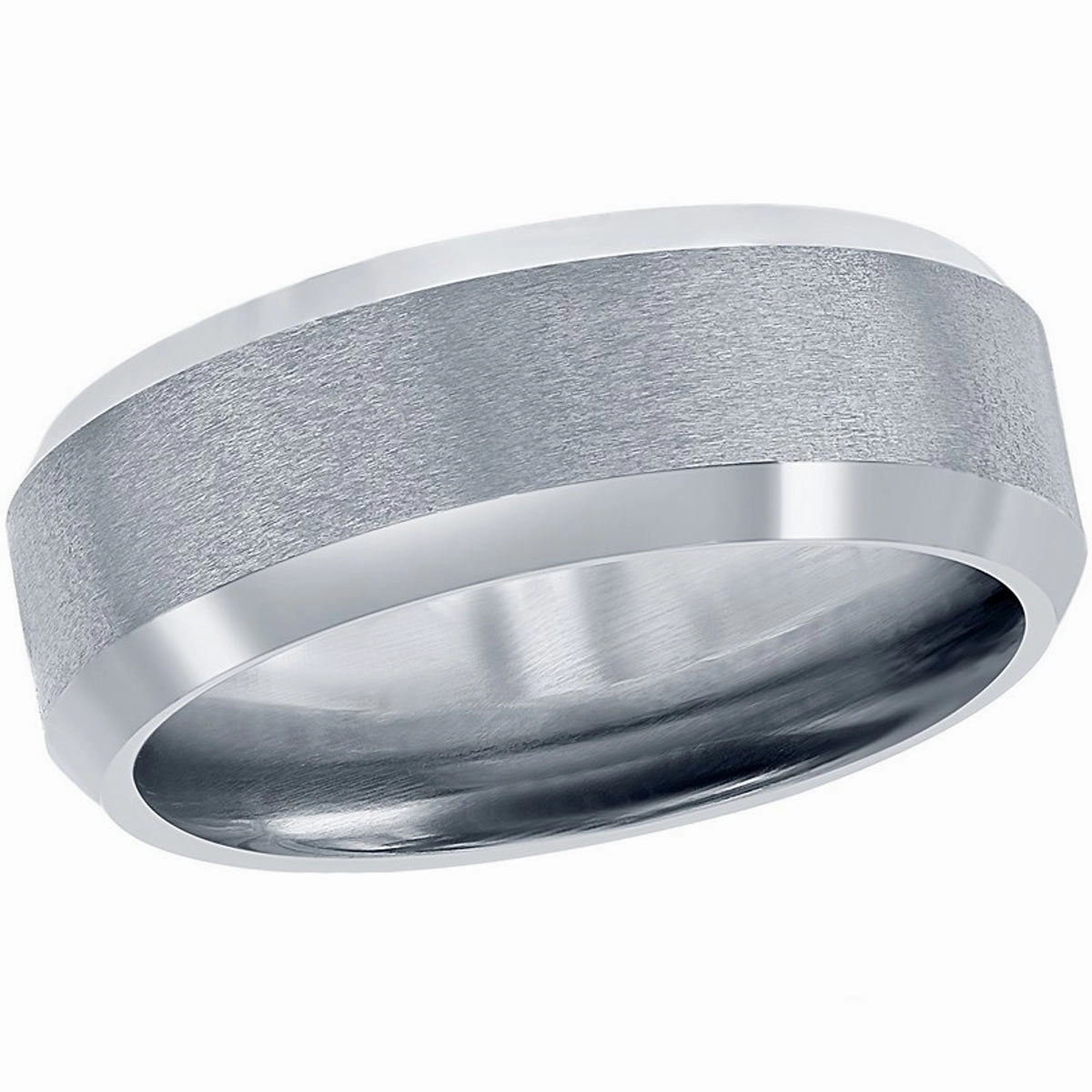 Men's Ring - Brushed and Polished Silver 8mm Tungsten, Size 9 | SW-2079-9