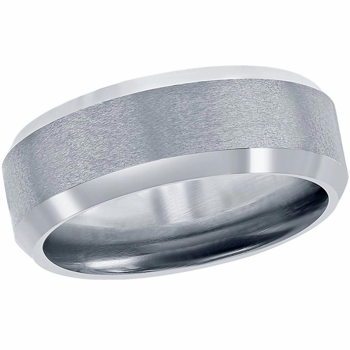 Men's Ring - Brushed and Polished Silver 8mm Tungsten, Size 9 | SW-2079-9