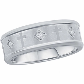 Men's Ring - Brushed and Polished Silver CZ Cross, Size 9 | SW-2110-9