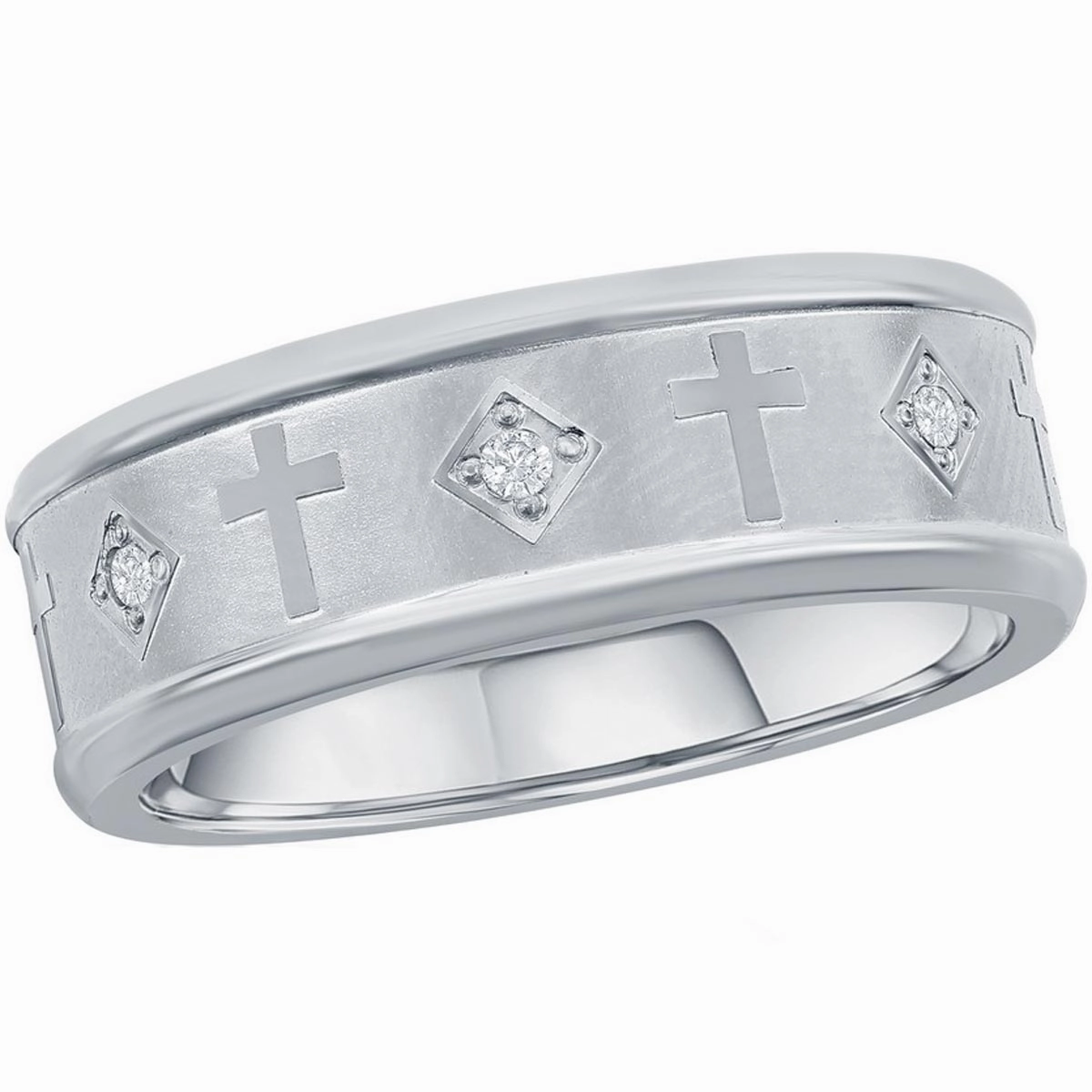 Men's Ring - Brushed and Polished Silver CZ Cross, Size 9 | SW-2110-9