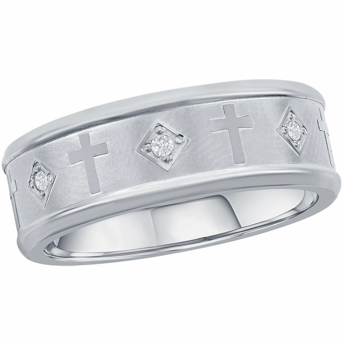 Men's Ring - Brushed and Polished Silver CZ Cross, Size 9 | SW-2110-9
