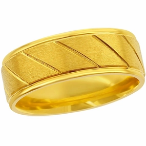 Men's Ring - Stainless Steel Gold Diagnal Stripe, Size 13 | SW-2091-13
