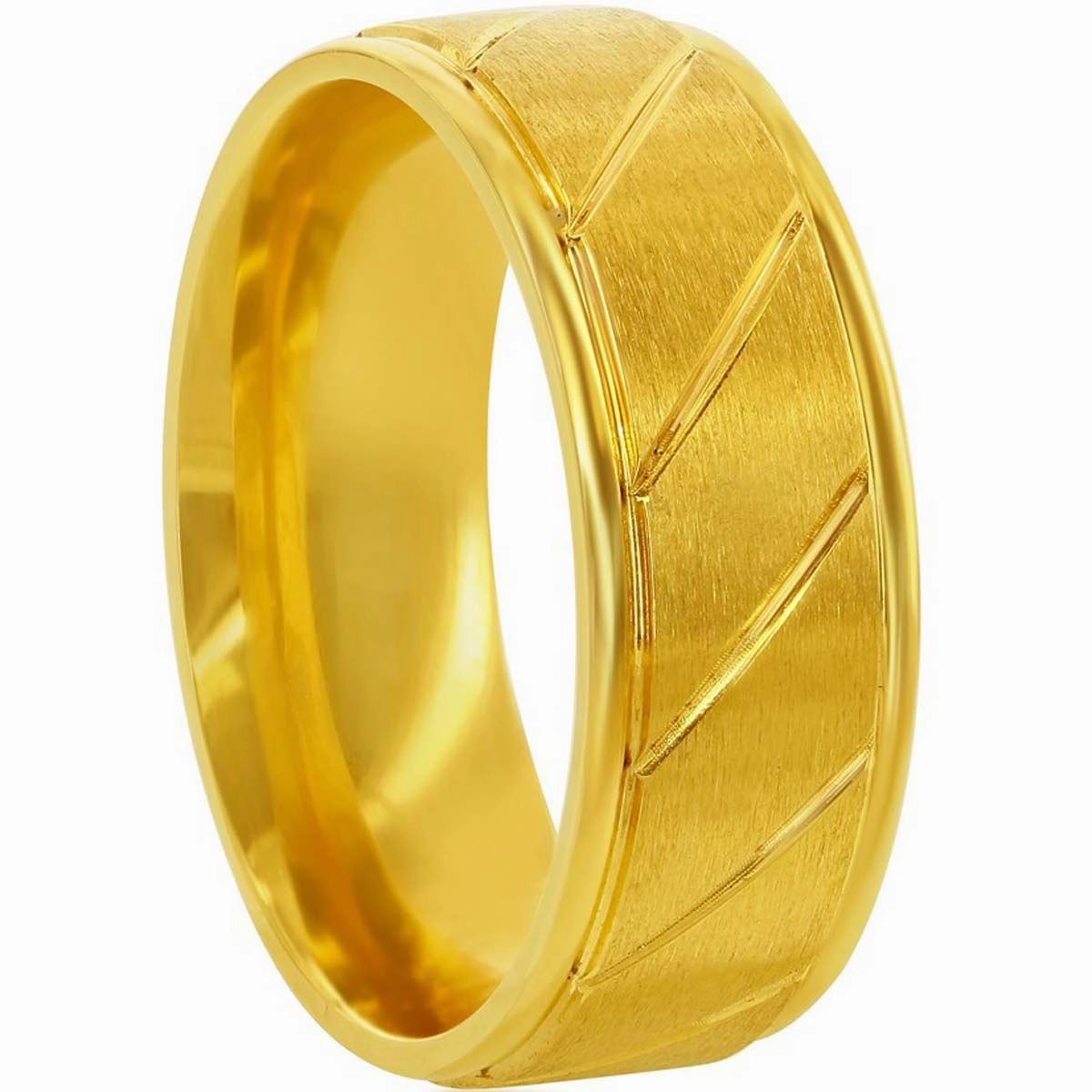 Men's Ring - Stainless Steel Gold Diagnal Stripe, Size 13 | SW-2091-13