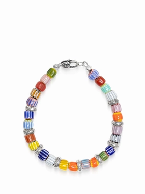 Men's Sterling Silver Bracelet with Nepalese Lampwork Beads