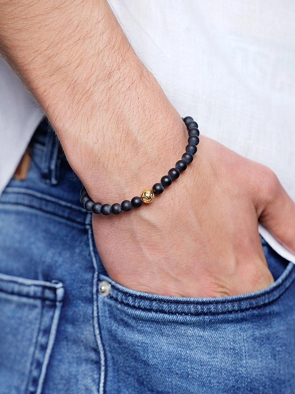 Men's Wristband with Matte Onyx and Gold