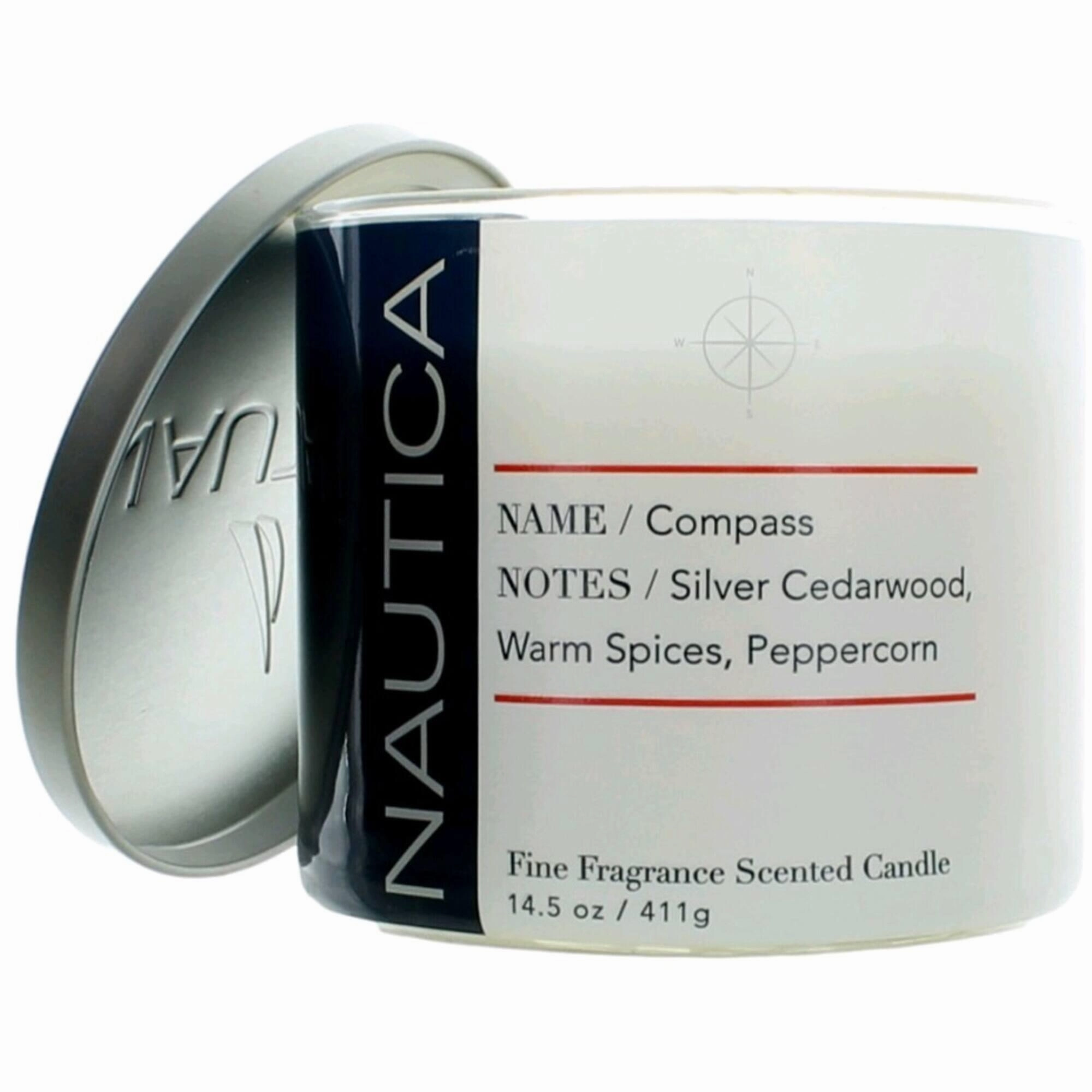 Nautica 3 Wick Candle - Soy Wax Blend Cedar, Citrus and Clean Notes, Compass, 14.5 oz