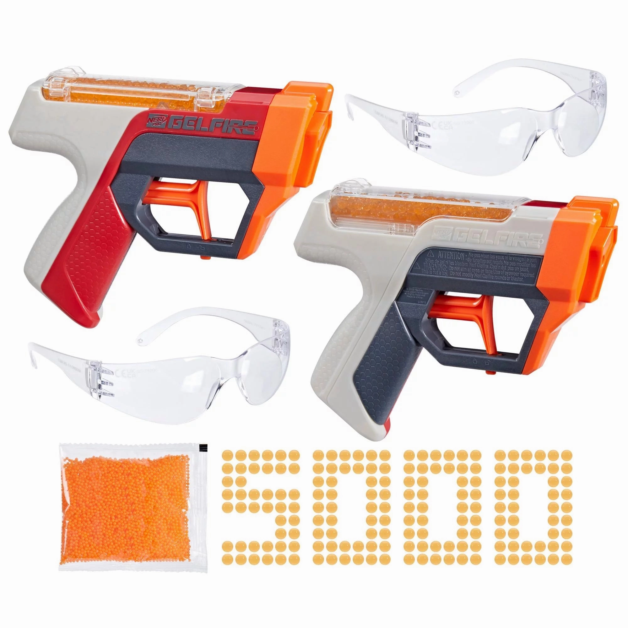 Nerf F8087 Pro Gelfire Dual Wield 2-Pack, 5000 Rounds, 2x100 Round Integrated Hoppers, Eyewear, Ages 14 