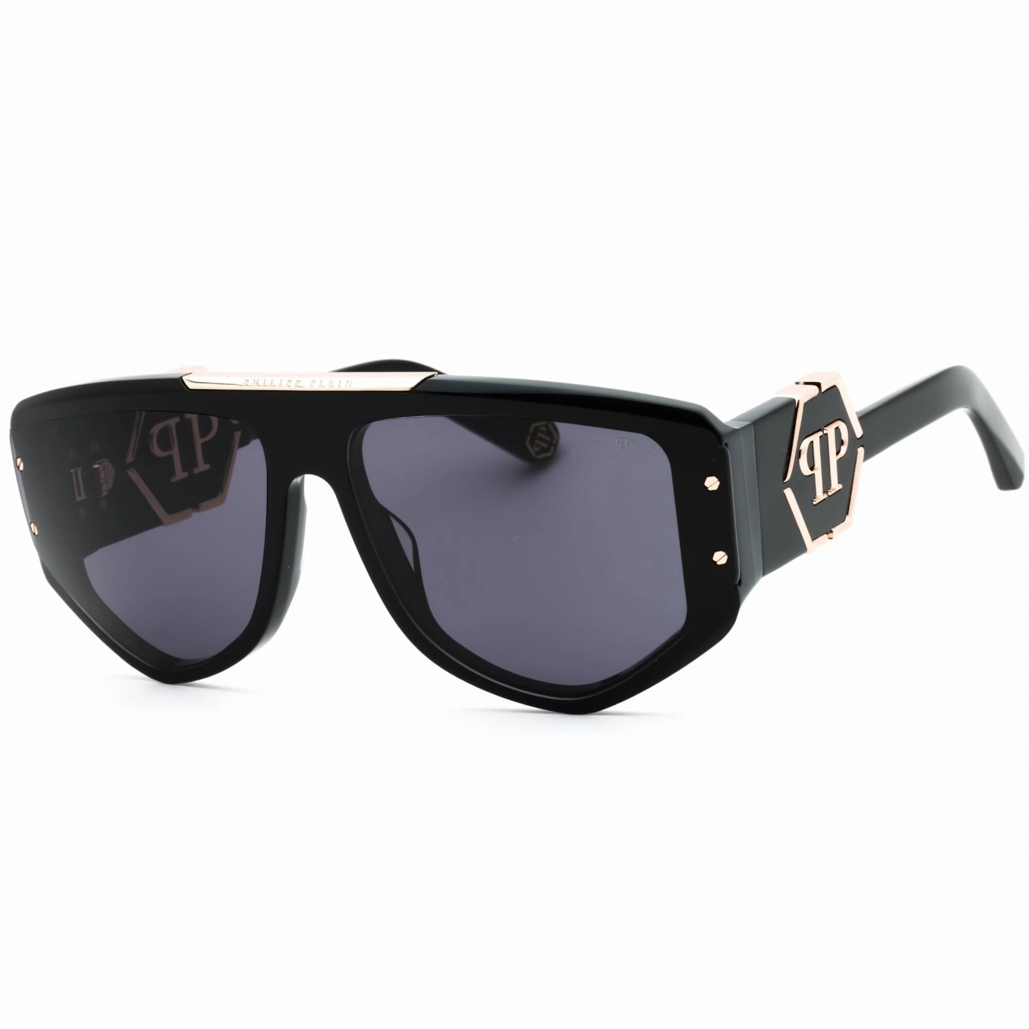 Philipp Plein Men's Sunglasses - Shiny Black Plastic Navigator Frame | SPP093M 0700