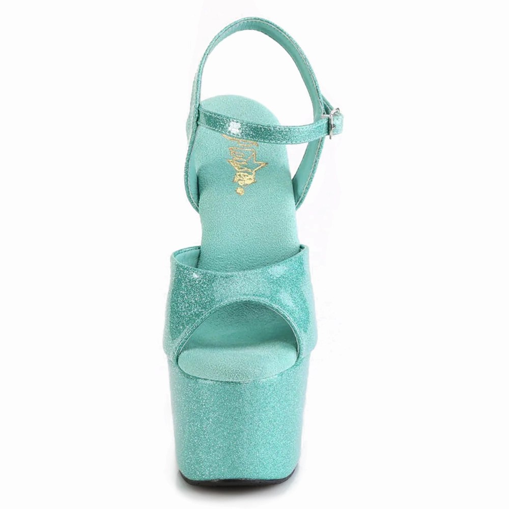Pleaser Adore 709GP Melissa Stiletto Platform Sandals - Aqua Glitter