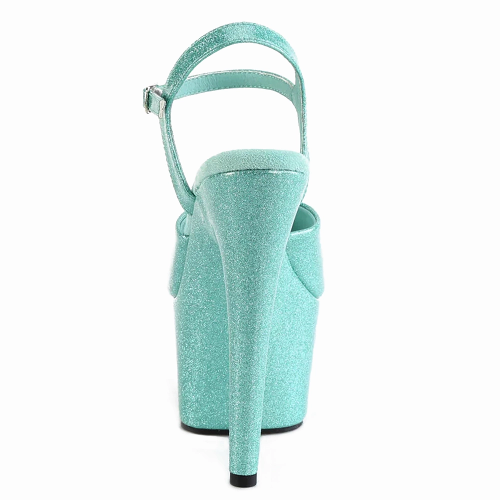 Pleaser Adore 709GP Melissa Stiletto Platform Sandals - Aqua Glitter