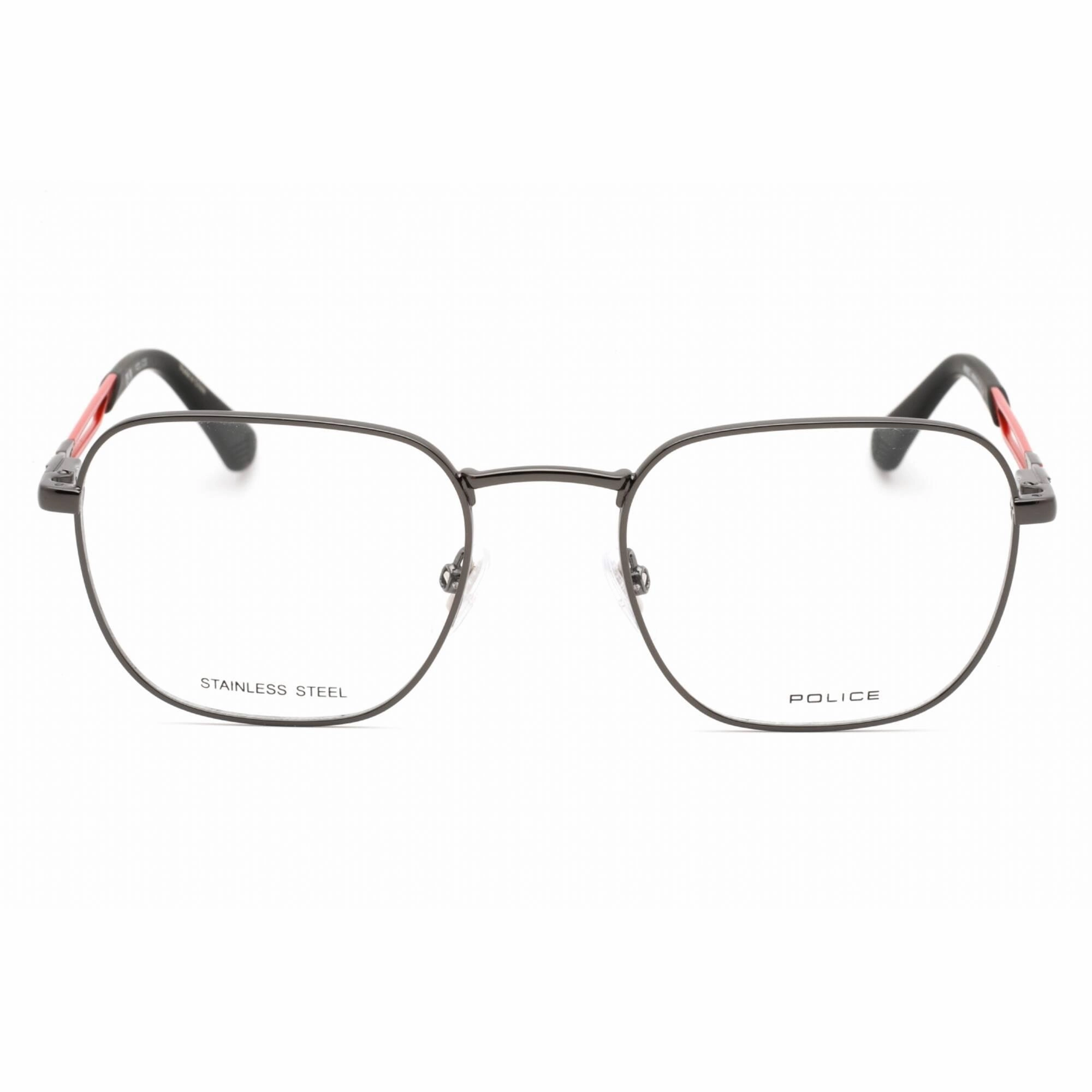Police Men's Eyeglasses - Shiny Gunmetal Square Frame Clear Demo Lens | VPLF08 0568
