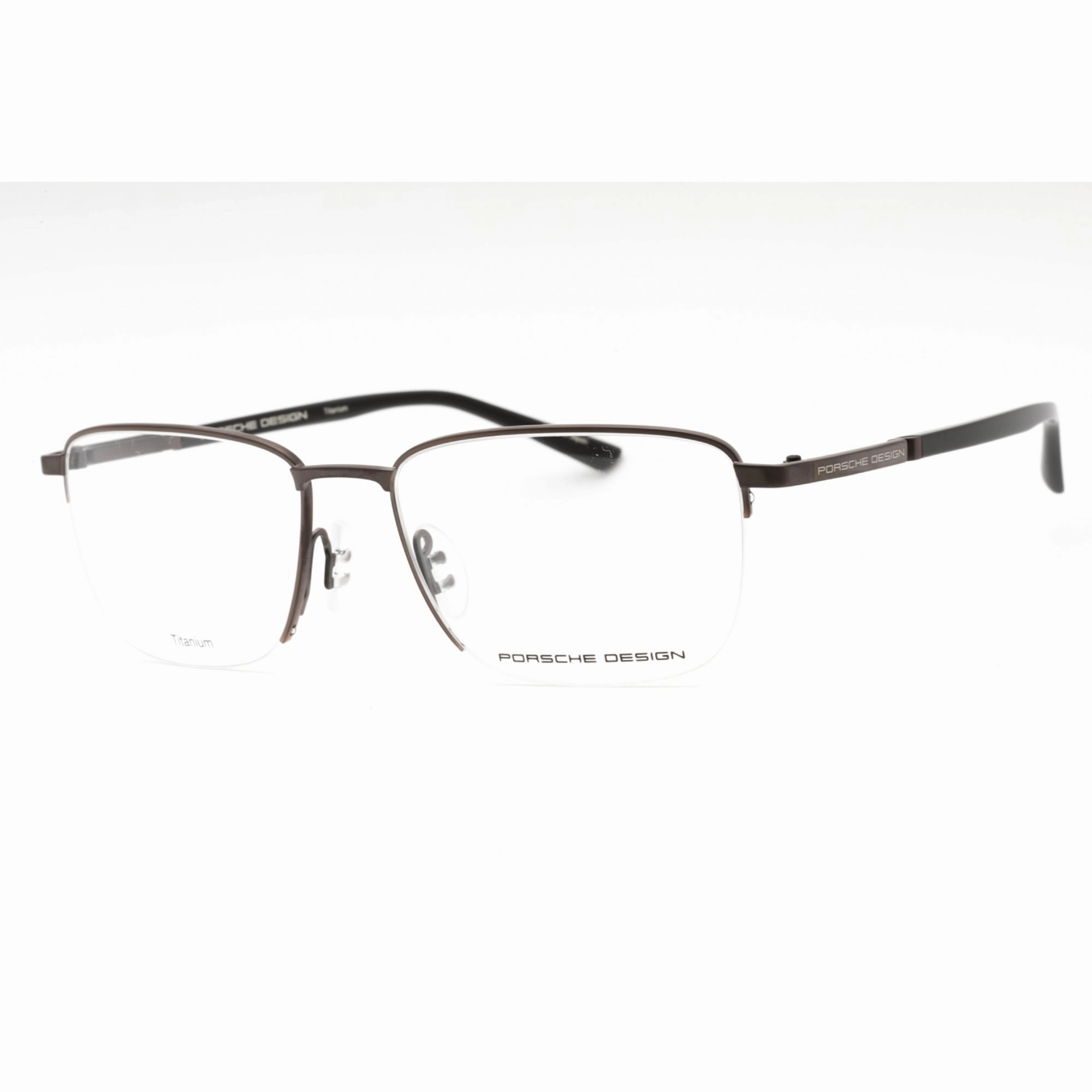 Porsche Men's Eyeglasses - Brown Black Metal Rectangular Half Rim Frame | P8730 C