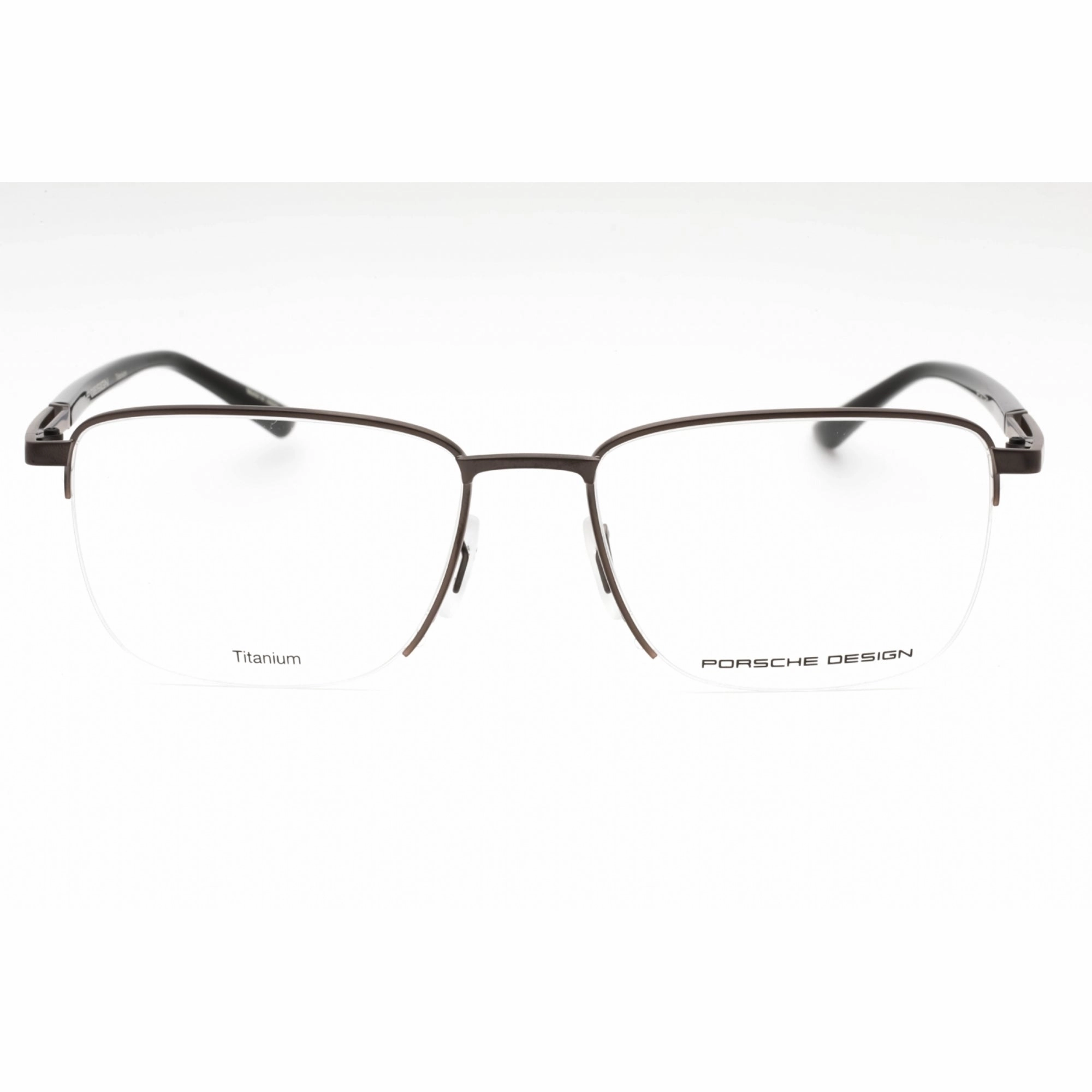 Porsche Men's Eyeglasses - Brown Black Metal Rectangular Half Rim Frame | P8730 C