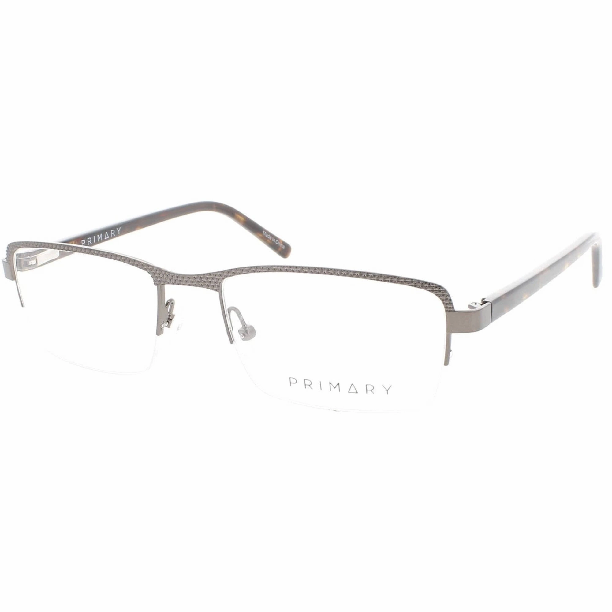 Primary Men's Eyeglasses - Demo Lens Metal Half Rim Rectangular Frame | 1005 GUNMETAL
