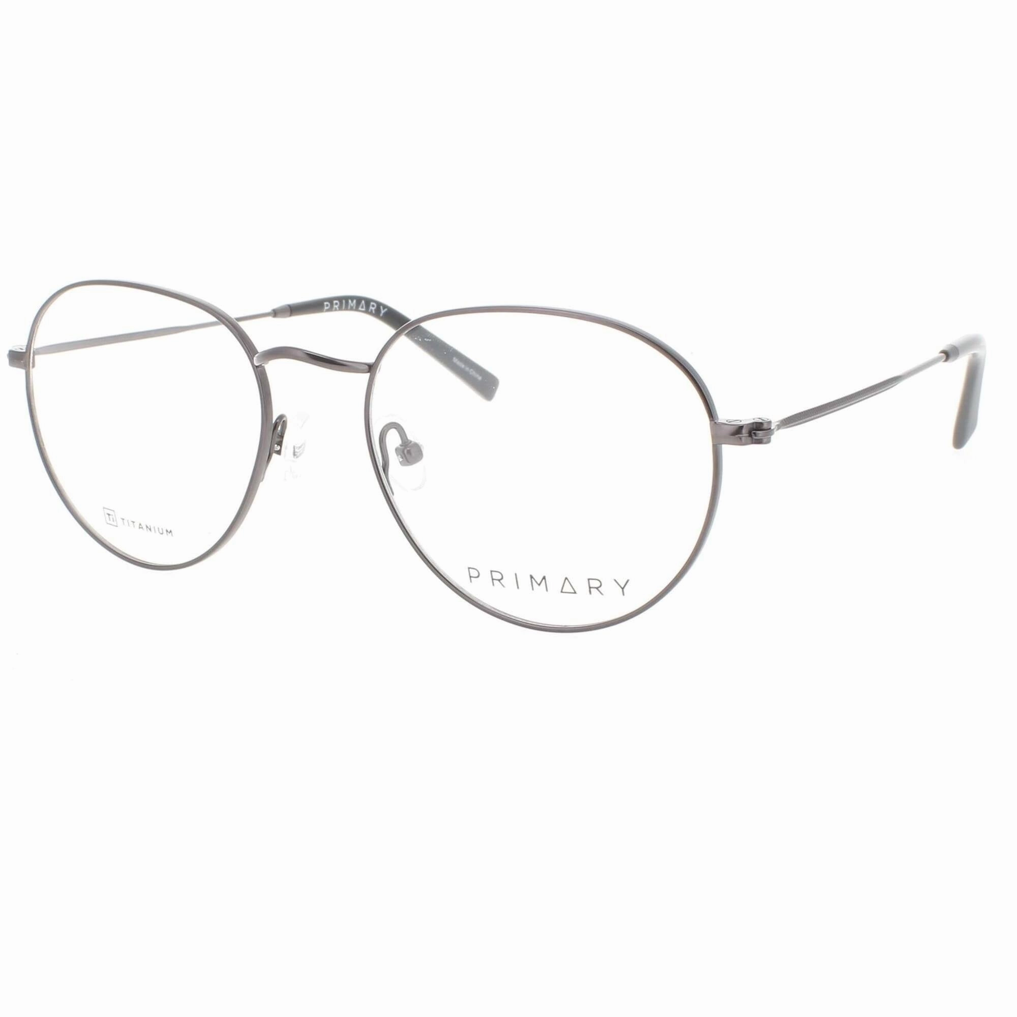 Primary Men's Eyeglasses - Demo Lens Titanium Oval Full Rim Frame | Pt111 Gunmetal