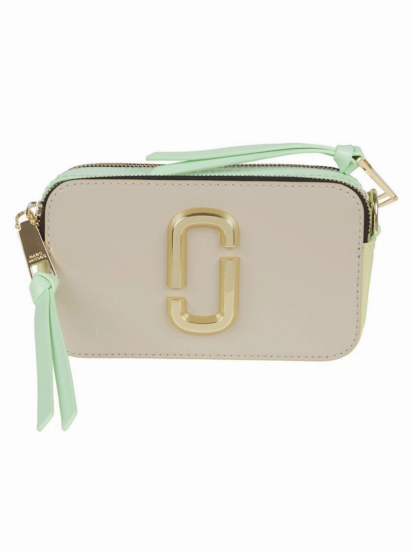 Rectangular Leather Snapshot Bag With Silver-Tone Accents