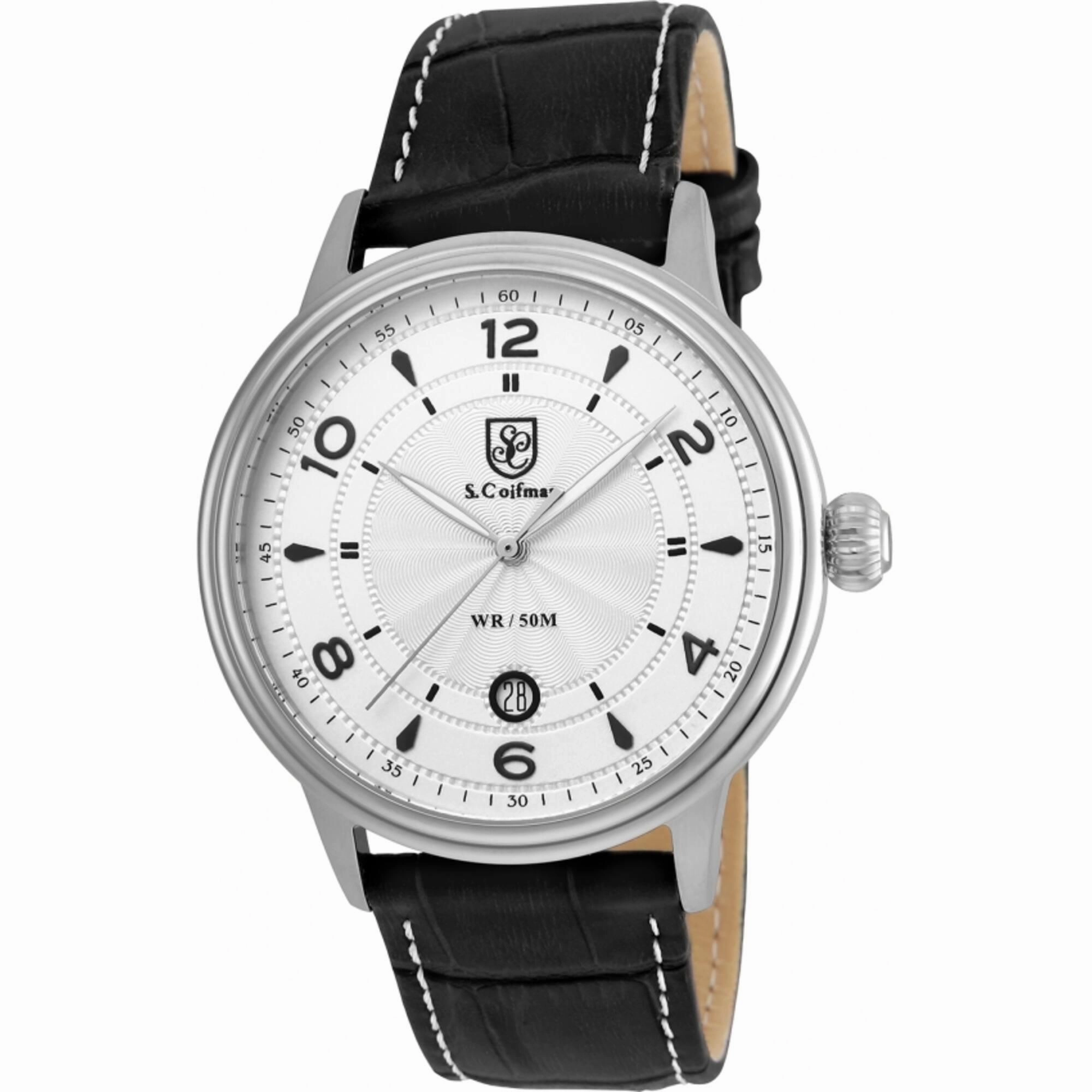 S. Coifman Men's Watch - Heritage Quartz White Dial Black Leather Strap Date | SC0374