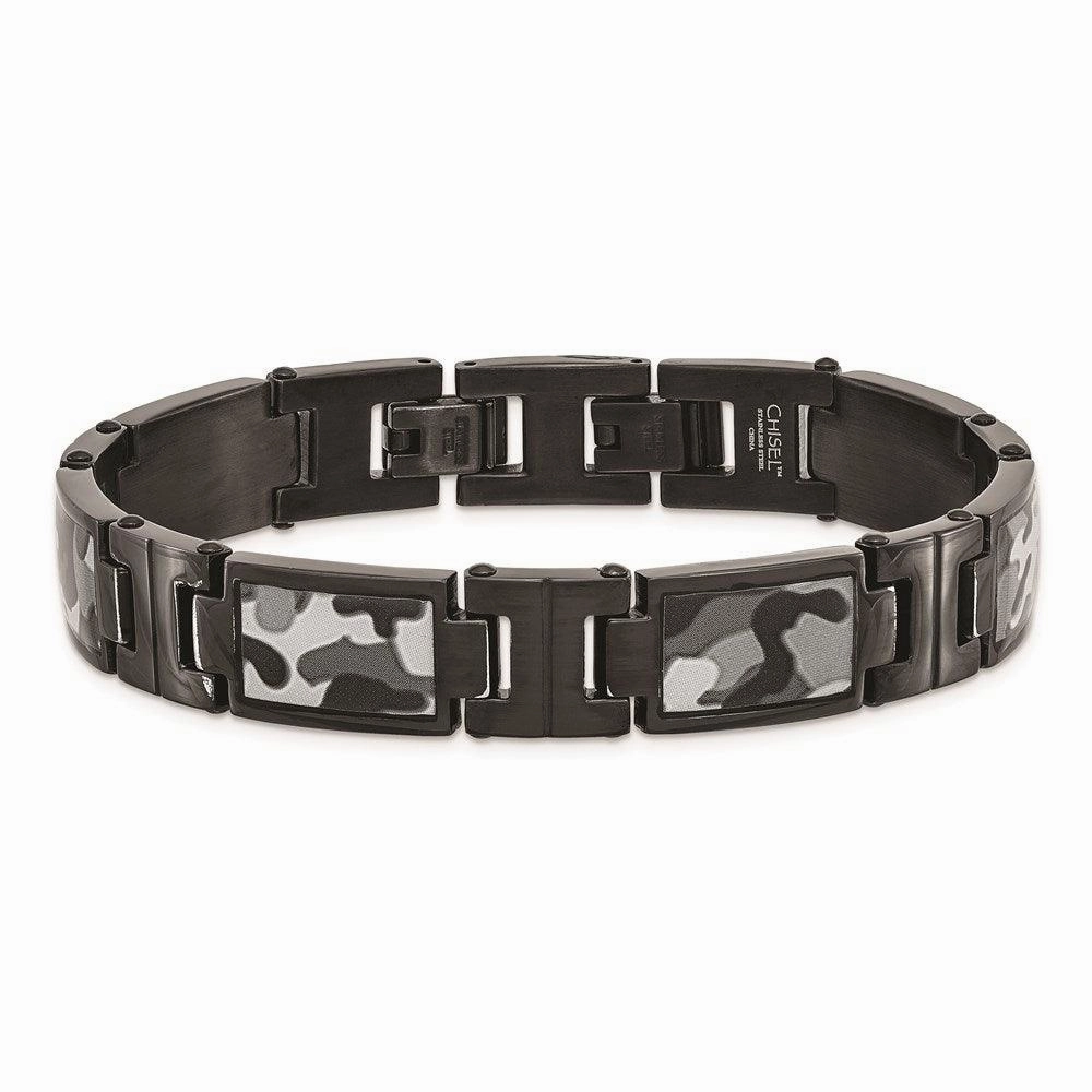 Stainless Steel Polished Black IP-plated Camoflage Bracelet