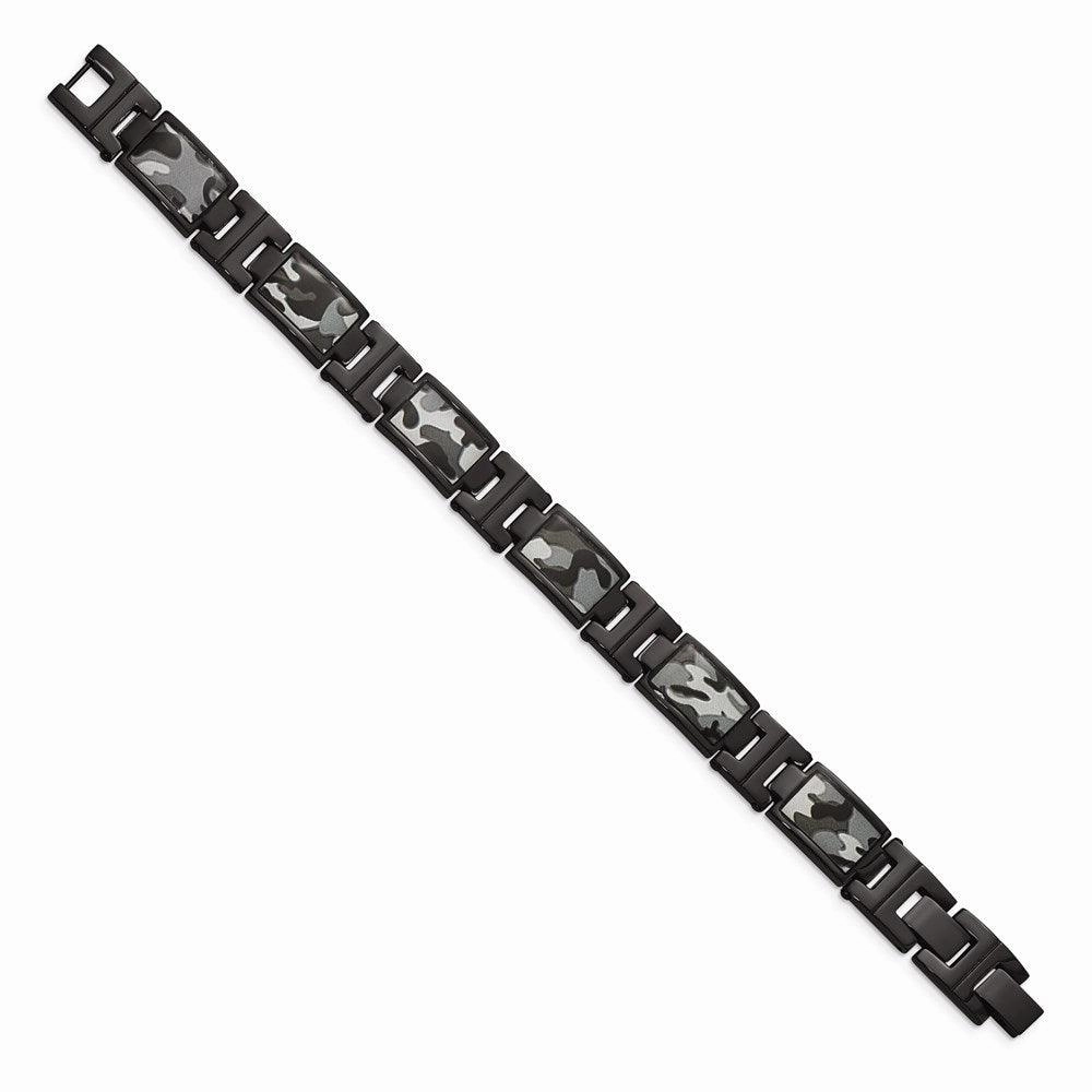 Stainless Steel Polished Black IP-plated Camoflage Bracelet