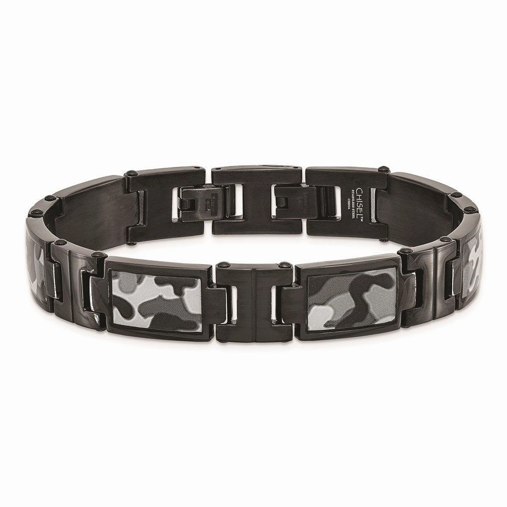 Stainless Steel Polished Black IP-plated Camoflage Bracelet