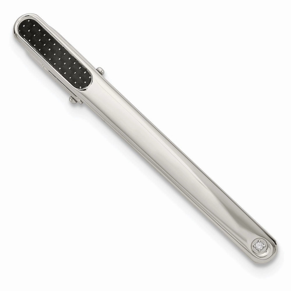 Stainless Steel Polished w/Black Carbon Fiber Diamond Accent Tie Bar
