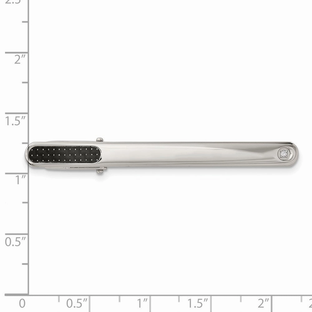 Stainless Steel Polished w/Black Carbon Fiber Diamond Accent Tie Bar