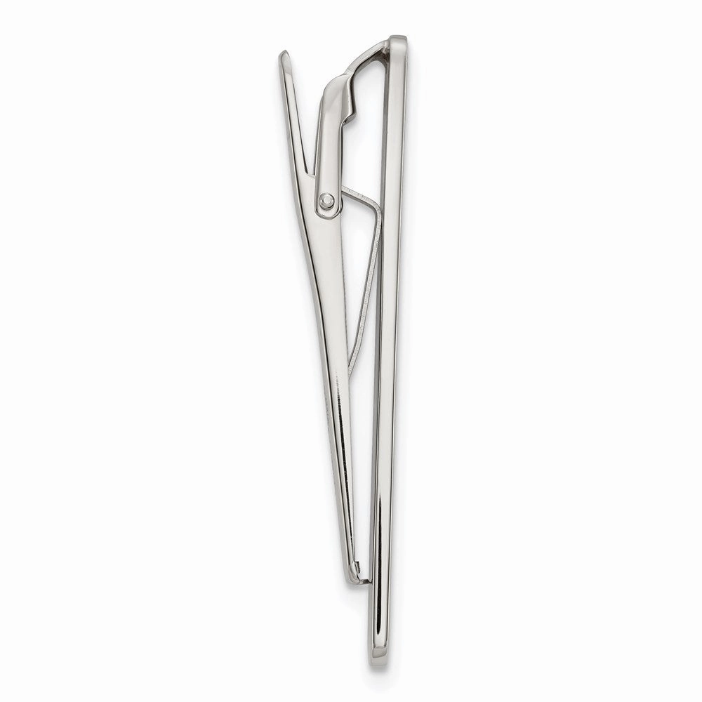Stainless Steel Polished w/Black Carbon Fiber Diamond Accent Tie Bar