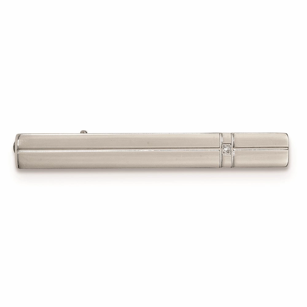 Stainless Steel Polished with CZ Tie Bar