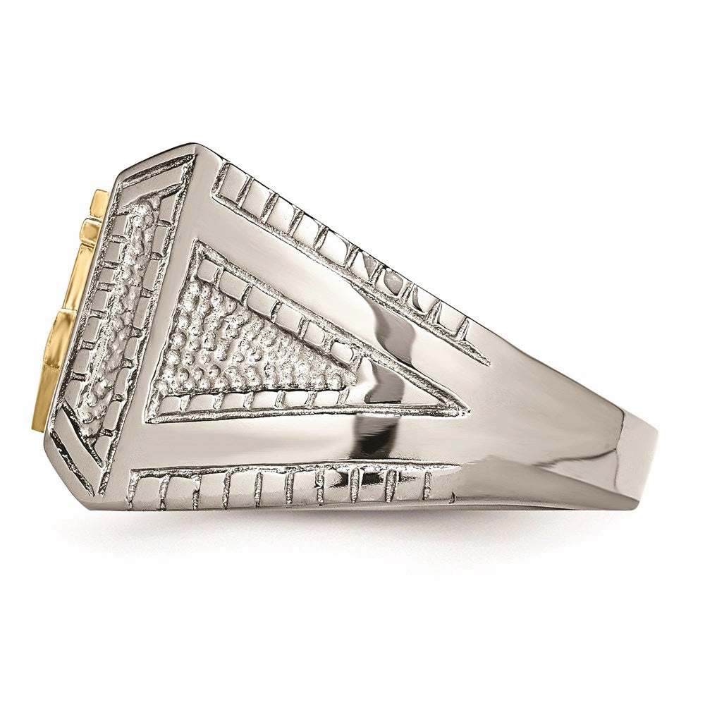 Stainless Steel Polished Yellow IP-plated w/ Sterling Silver Anchor Ring | SR471