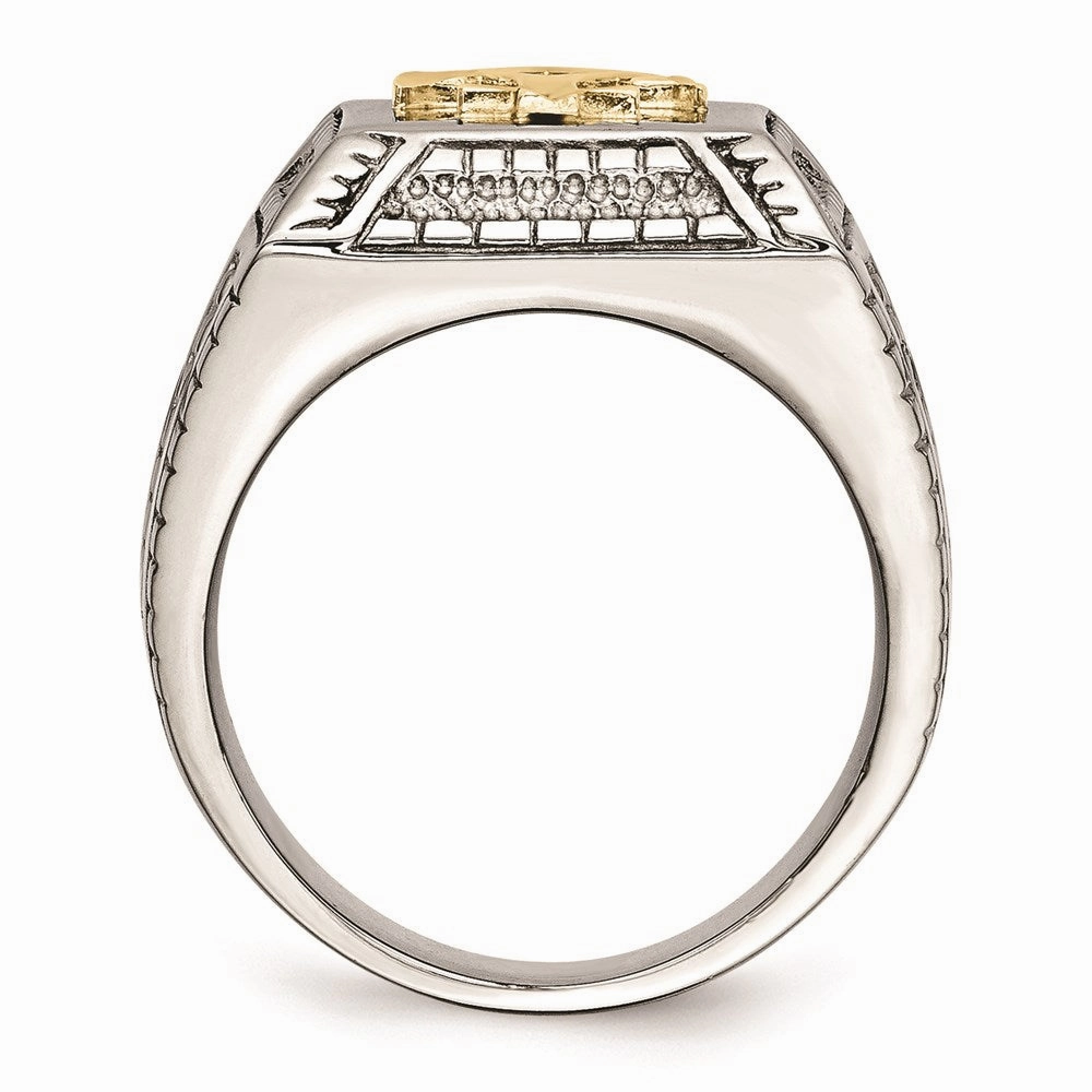 Stainless Steel Polished Yellow IP-plated w/ Sterling Silver Anchor Ring | SR471