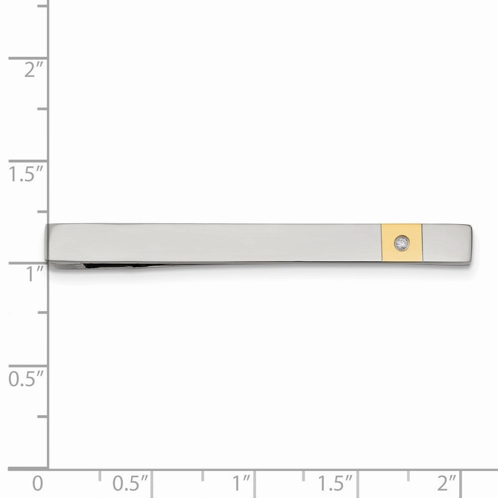 Stainless Steel Yellow IP-plated Diamond Accent Tie Bar
