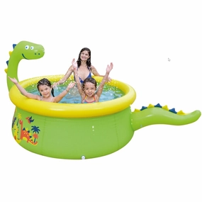 Sunclub 69" x 24.5" Green Round Inflatable Dinosaur Kiddie Pool with Spray Feature, Green - Easy to Use