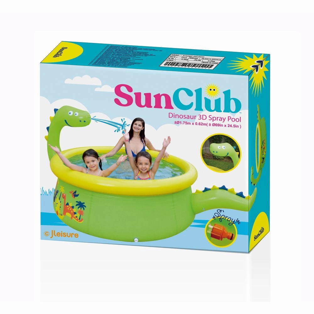 Sunclub 69" x 24.5" Green Round Inflatable Dinosaur Kiddie Pool with Spray Feature, Green - Easy to Use