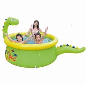 Sunclub 69" x 24.5" Green Round Inflatable Dinosaur Kiddie Pool with Spray Feature, Green - Easy to Use