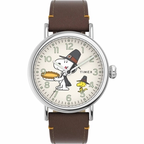 Timex Men's Watch - Standard Peanuts Tan Dial Leather Strap Quartz | TW2V60100VQ
