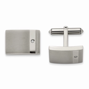 Titanium Brushed and Polished Clear CZ Cufflinks