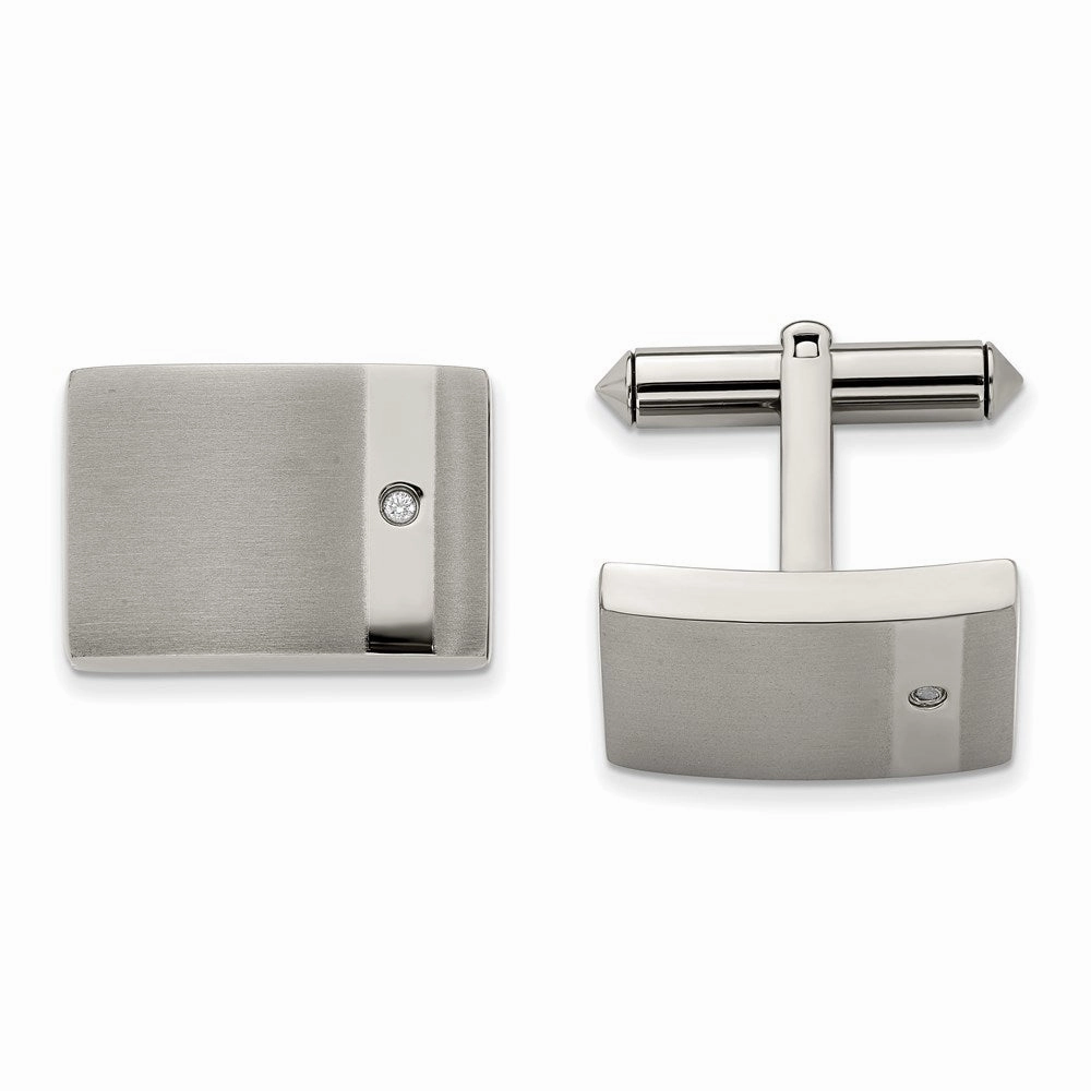 Titanium Brushed and Polished Clear CZ Cufflinks