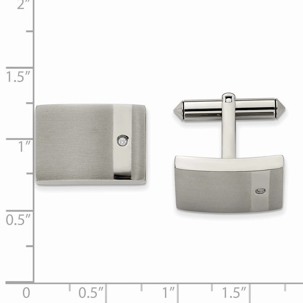 Titanium Brushed and Polished Clear CZ Cufflinks
