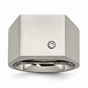 Titanium Polished CZ Signet Ring | TB426