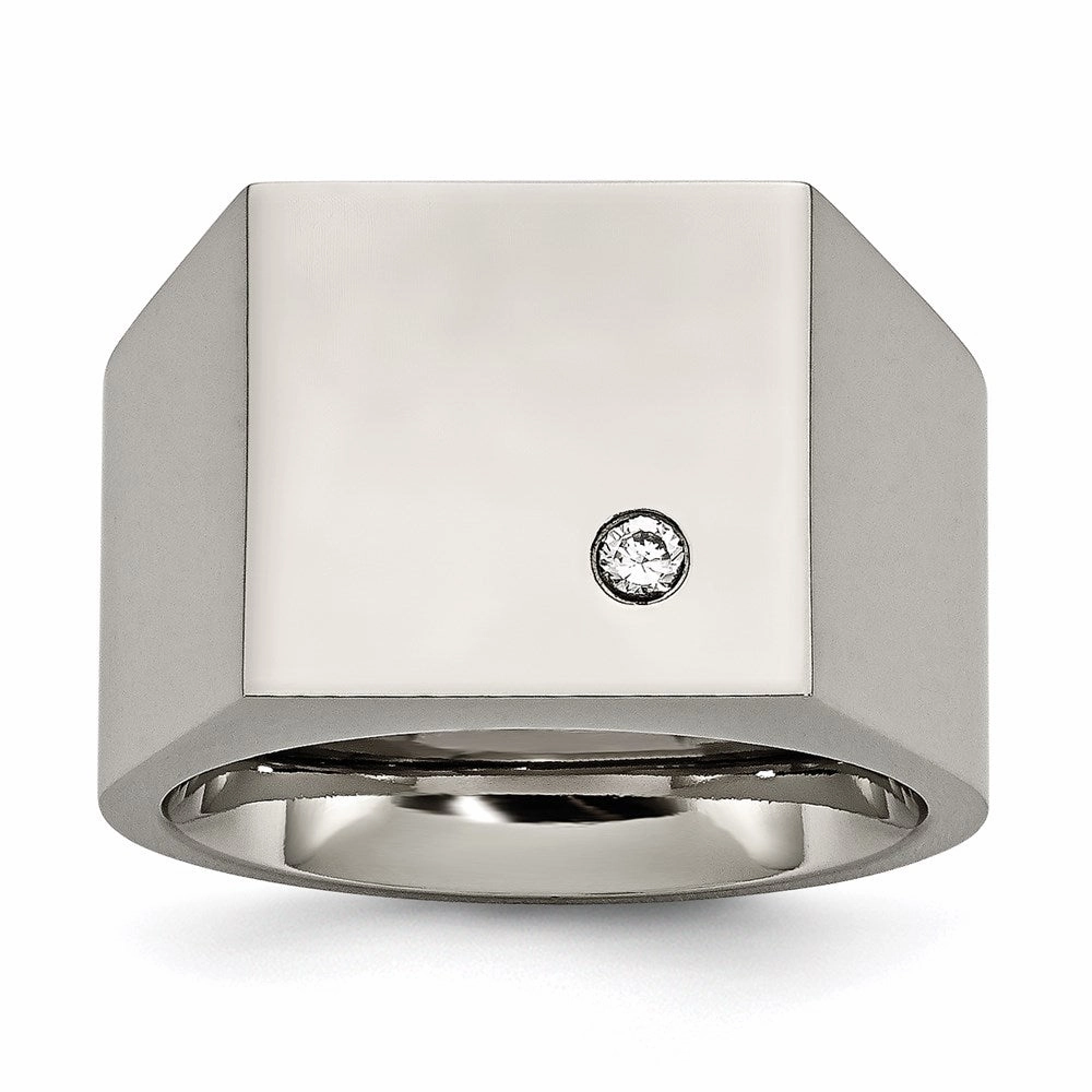 Titanium Polished CZ Signet Ring | TB426