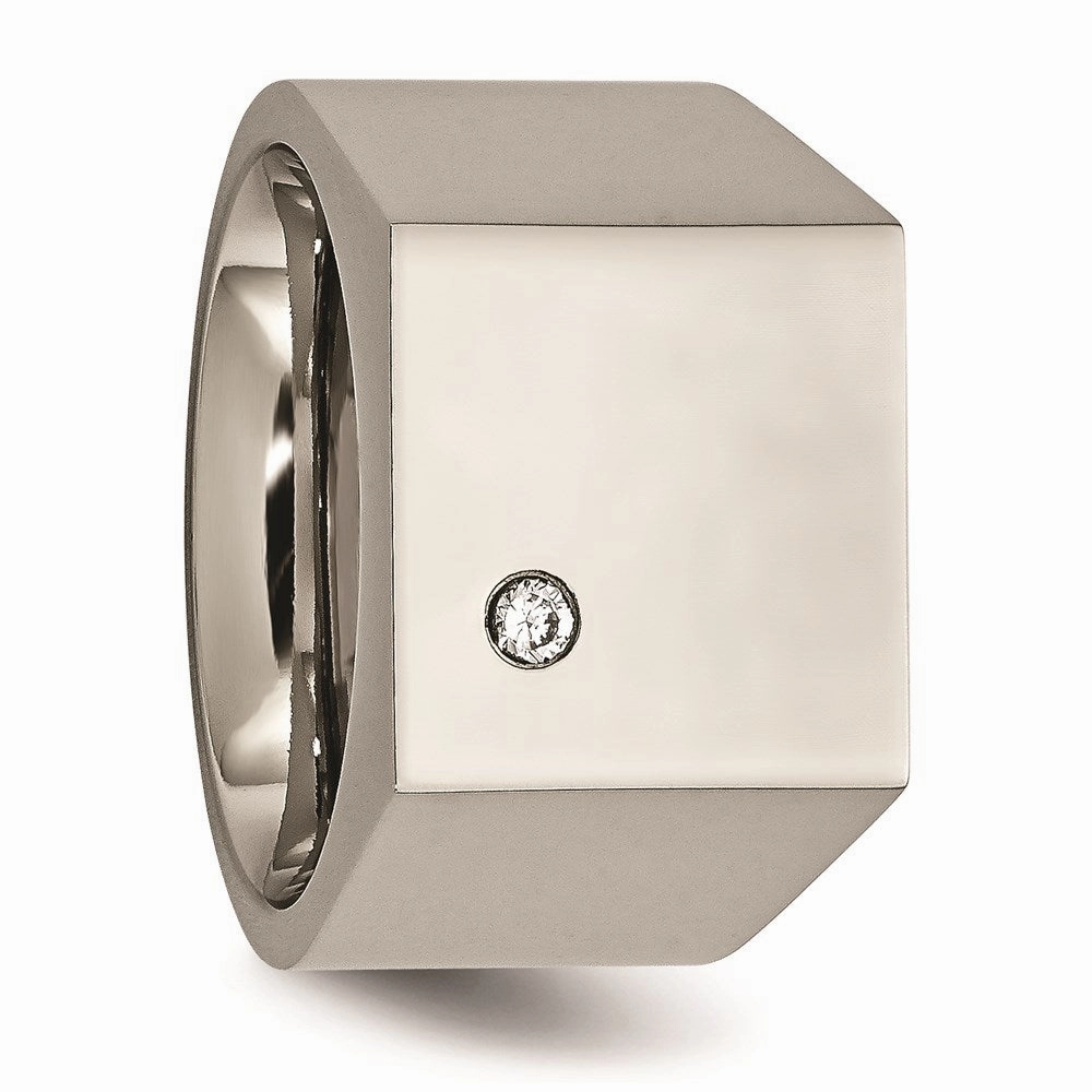 Titanium Polished CZ Signet Ring | TB426