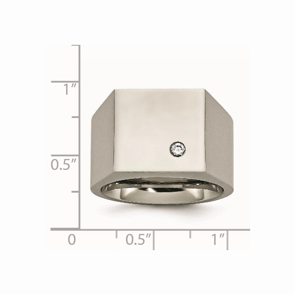 Titanium Polished CZ Signet Ring | TB426