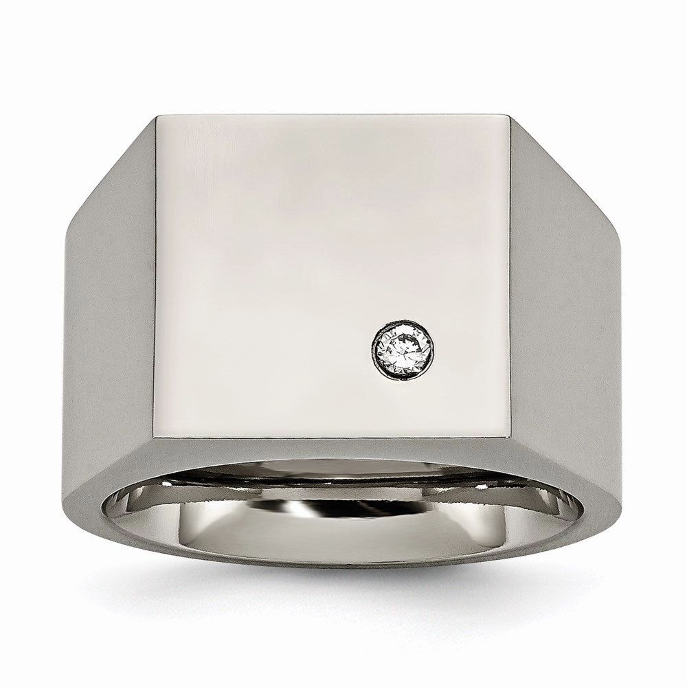 Titanium Polished CZ Signet Ring | TB426