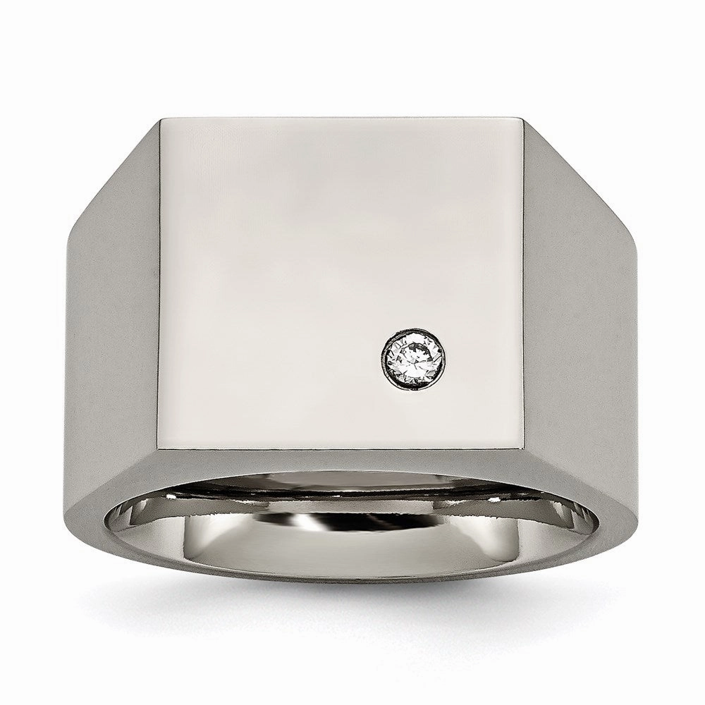 Titanium Polished CZ Signet Ring | TB426